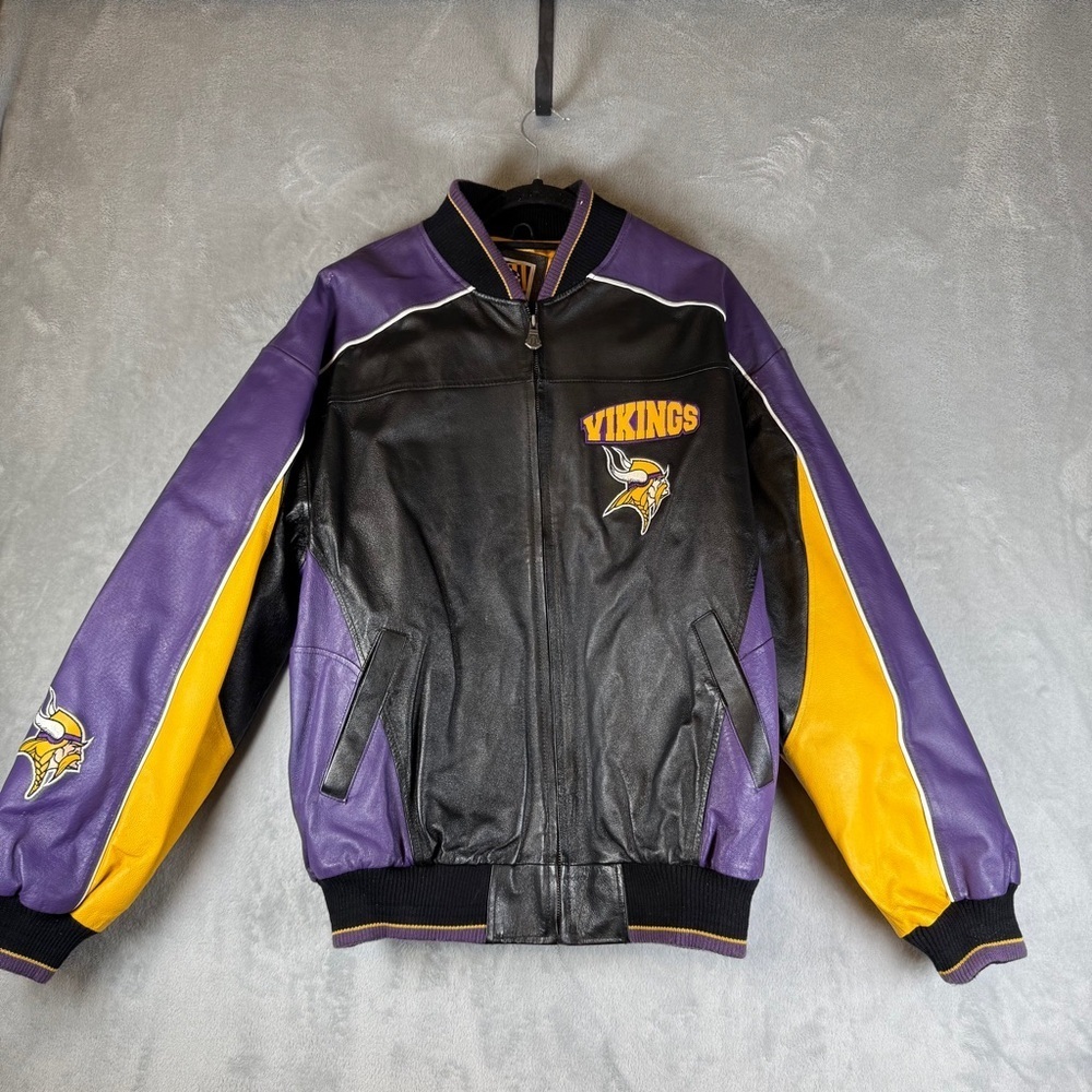 Vintage Minnesota Vikings LEATHER Jacket G-III and Carl Banks Men's Large NFL